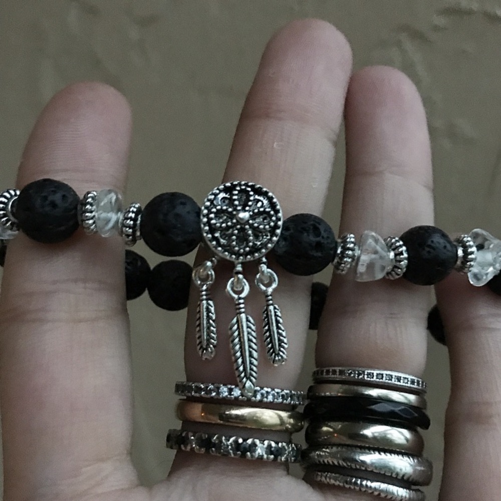 Lava rock crystal silver dream catcher bracelet - Picture 8 of 10
